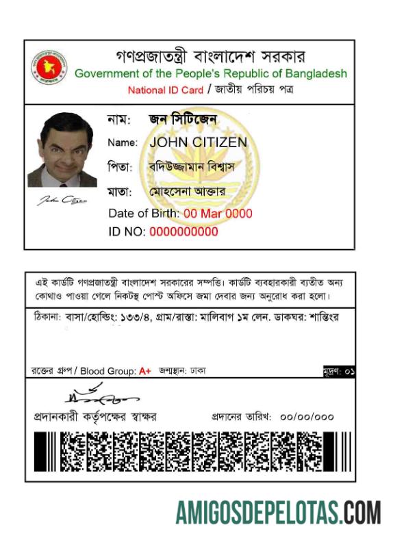 Exemplo de identificação nacional de Bangladesh